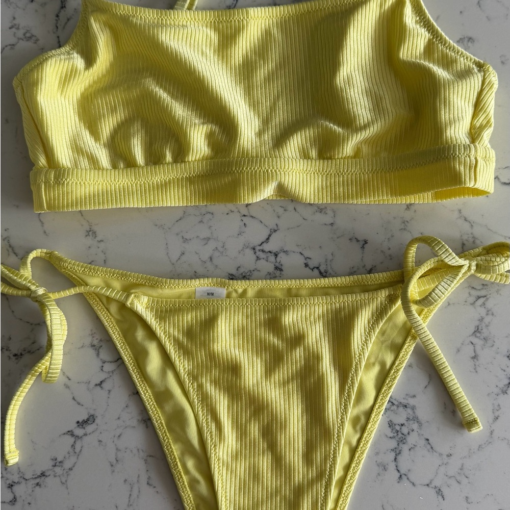 aerie Yellow Ribbed Tie-Side Bikini